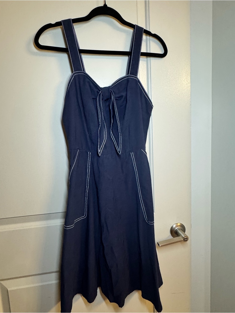 Target Navy Midi Dress with Tie Front and Contrast Stitching